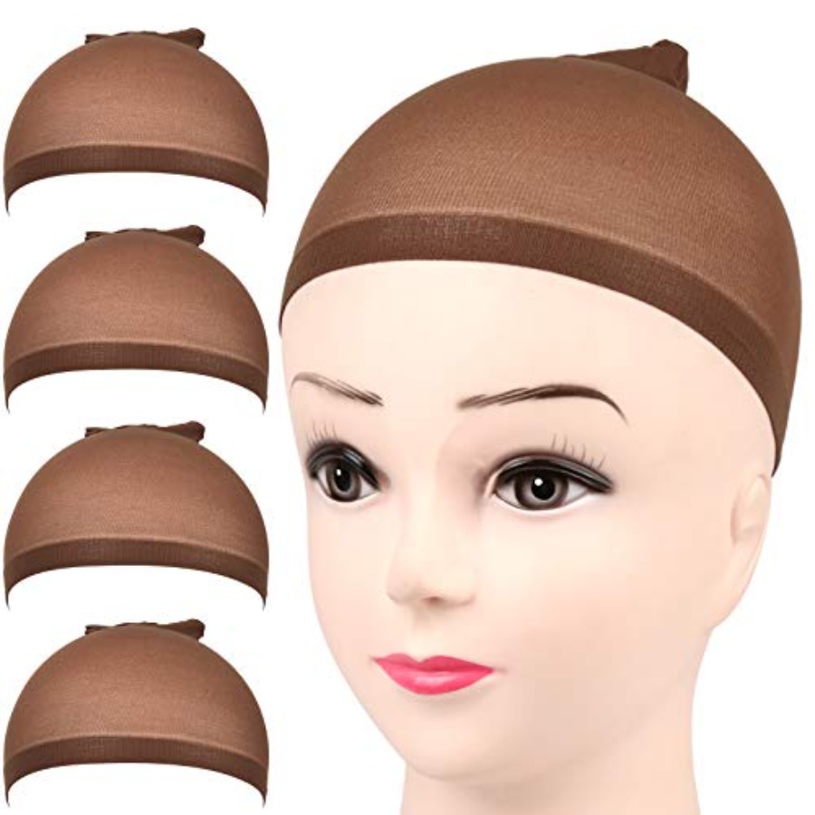 Wig Cap Stocking - Шапочка для парика, 4 штуки, темно-коричневые,